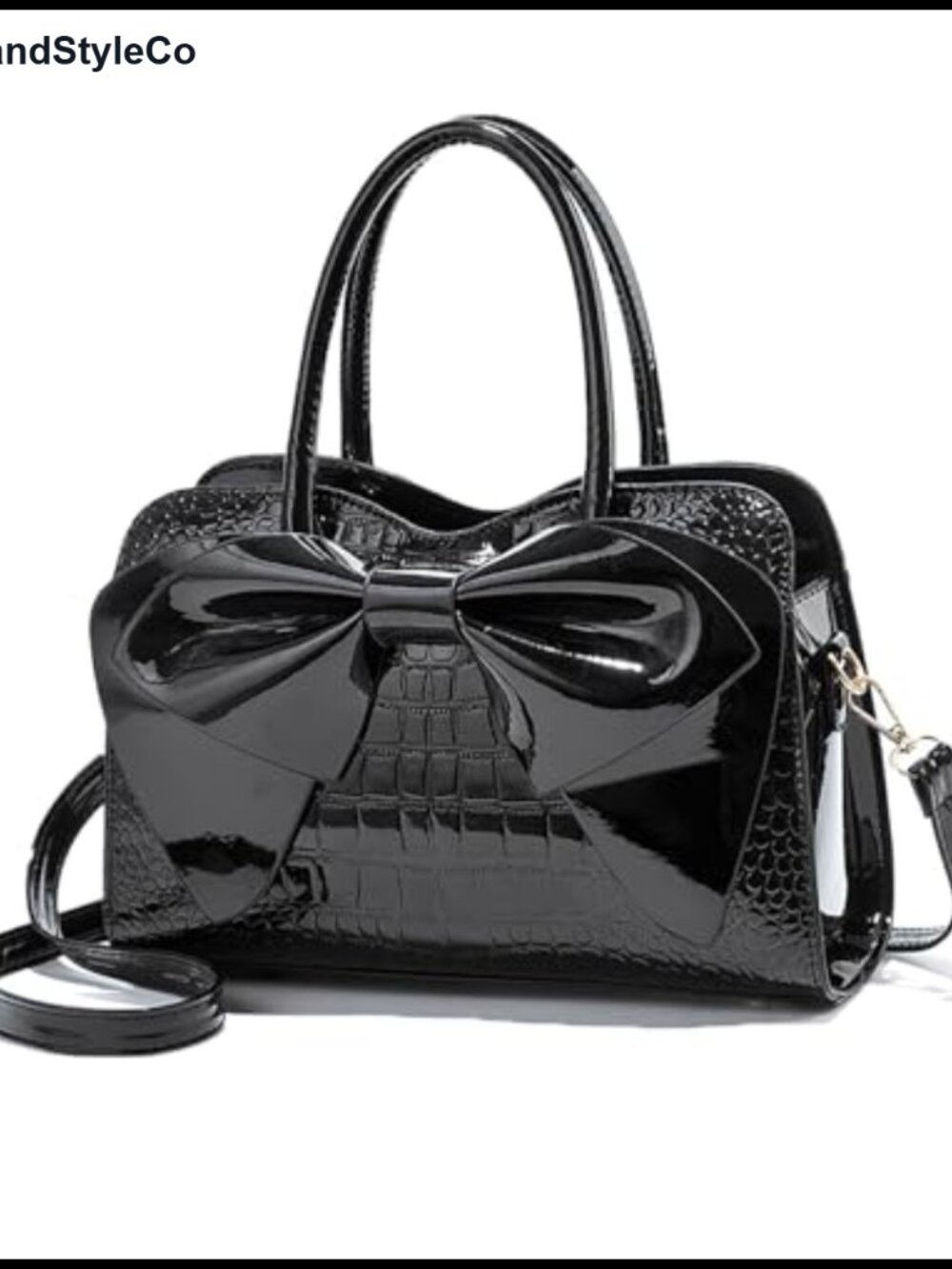 Crocodile Embossed Tote Bag Bow Top Handle Zipper Crossbody Purse